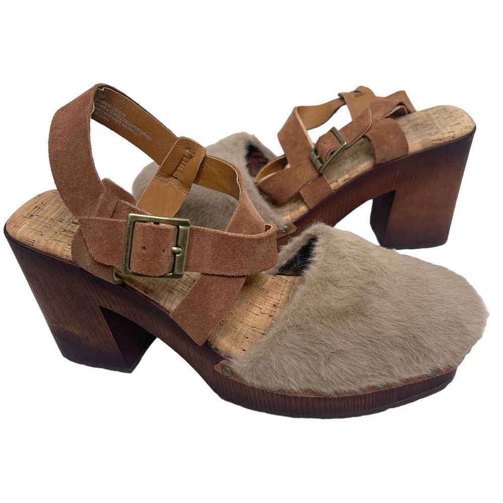 KORKS Wendy Taupe Rust Fur Suede Combo‎ Fabric Platform Sandals 9